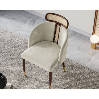 HMR Mid-Century Modern Dining Chairs with Velvet Upholstery (Set of 2) - Off-White