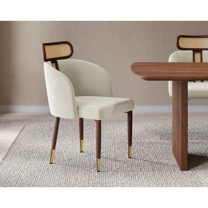 HMR Mid-Century Modern Dining Chairs with Velvet Upholstery (Set of 2) - Off-White