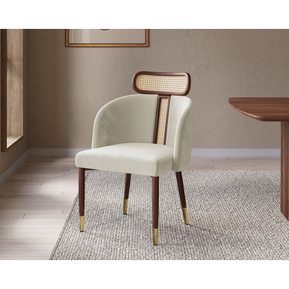 HMR Mid-Century Modern Dining Chairs with Velvet Upholstery (Set of 2) - Off-White