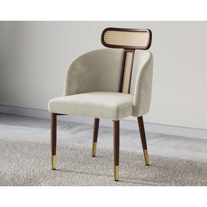 HMR Mid-Century Modern Dining Chairs with Velvet Upholstery (Set of 2) - Off-White