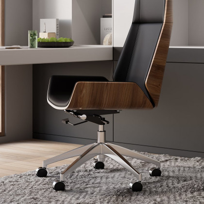HMR Industrial Wooden Writing Desk & Leather Office Chair Set - Distressed, 63"L x 27.6"W x 29.5"H