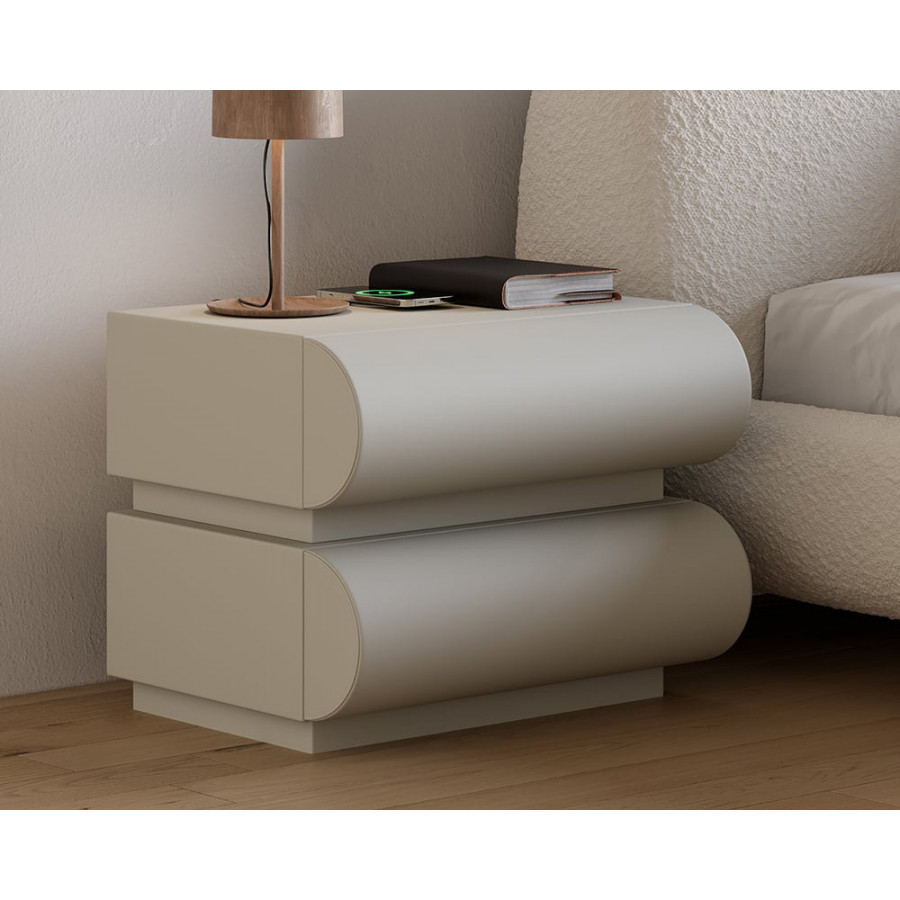 HMR Humply Modern Leather Smart Nightstand with Wireless Charger Drawers - Light Gray, 2-Drawer, Single