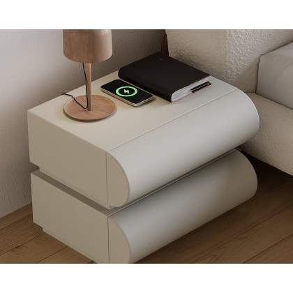 HMR Humply Modern Leather Smart Nightstand with Wireless Charger Drawers - Light Gray, 2-Drawer, Single