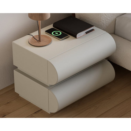 HMR Humply Modern Leather Smart Nightstand with Wireless Charger Drawers - Light Gray, 2-Drawer, Single