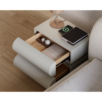 HMR Humply Modern Leather Smart Nightstand with Wireless Charger Drawers - Light Gray, 2-Drawer, Single