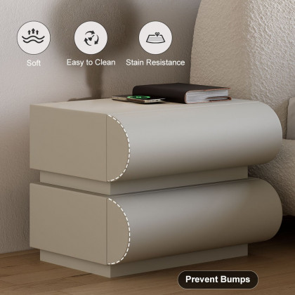 HMR Humply Modern Leather Smart Nightstand with Wireless Charger Drawers - Light Gray, 2-Drawer, Single