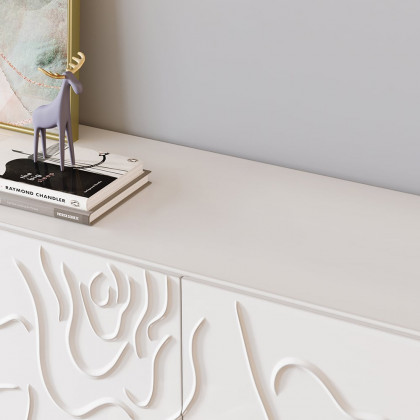 HMR - 59" White Sideboard Buffet with Doors Modern Carved Credenza Adjustable Shelves