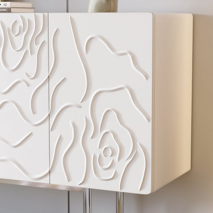 HMR - 59" White Sideboard Buffet with Doors Modern Carved Credenza Adjustable Shelves