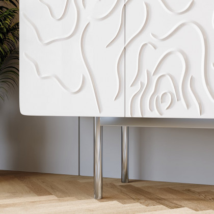HMR - 59" White Sideboard Buffet with Doors Modern Carved Credenza Adjustable Shelves