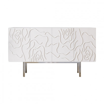 HMR - 59" White Sideboard Buffet with Doors Modern Carved Credenza Adjustable Shelves
