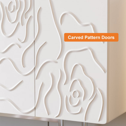 HMR - 59" White Sideboard Buffet with Doors Modern Carved Credenza Adjustable Shelves