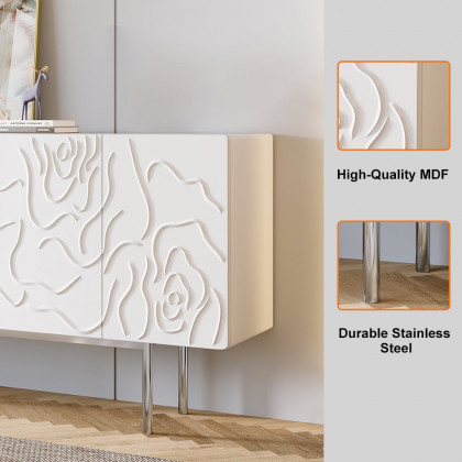 HMR - 59" White Sideboard Buffet with Doors Modern Carved Credenza Adjustable Shelves