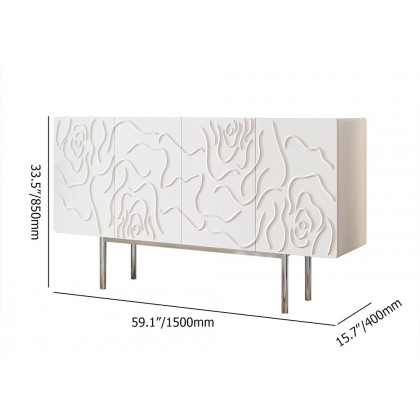 HMR - 59" White Sideboard Buffet with Doors Modern Carved Credenza Adjustable Shelves