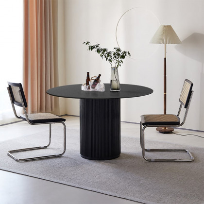HMR Japandi Style Round Wood Dining Table - Black, 31.5" (Seats 2 People)