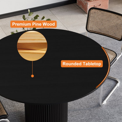 HMR Japandi Style Round Wood Dining Table - Black, 31.5" (Seats 2 People)