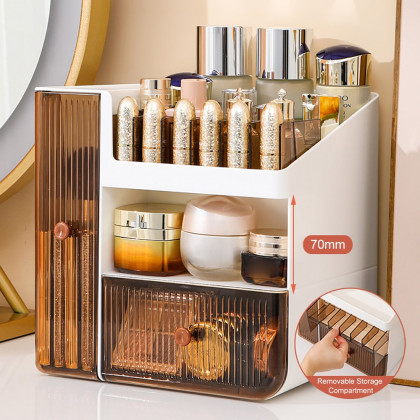 HMR - Makeup Organizer Desk Storage Display Box with 2 Drawers in White