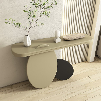 HMR - 39.4" Modern Console Table Oval Wood Entryway Table with Circle Base Light Khaki