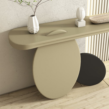 HMR - 39.4" Modern Console Table Oval Wood Entryway Table with Circle Base Light Khaki
