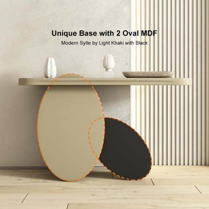HMR - 39.4" Modern Console Table Oval Wood Entryway Table with Circle Base Light Khaki