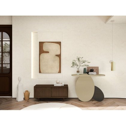 HMR - 39.4" Modern Console Table Oval Wood Entryway Table with Circle Base Light Khaki