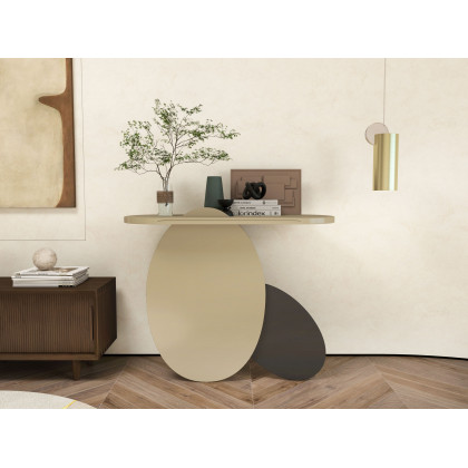HMR - 39.4" Modern Console Table Oval Wood Entryway Table with Circle Base Light Khaki