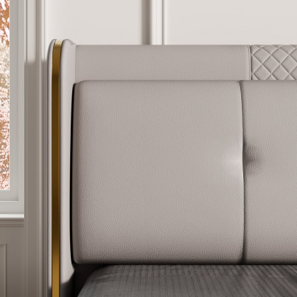 HMR Leather Upholstered King Bed with Wingback Headboard - Light Gray, King Size