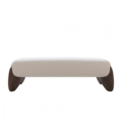 HMR Curva White Boucle Platform King Size Bed & Bedroom Bench Set - White, King