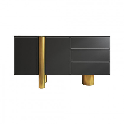 HMR - 60" White Storage Sideboard Buffet Sintered Stone Top Black Faux Leather Cabinet