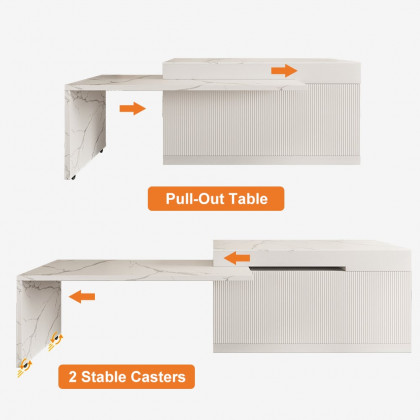 HMR 85''-106" Extendable Kitchen lsland with Doors&Drawers - White, Engineered Wood, Left-Hand Facing
