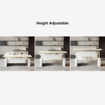 HMR - Modern White U-shaped Adjustable Height Electric Standing Desk with 2 Doors & 3 Drawers