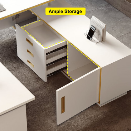 HMR - Modern White U-shaped Adjustable Height Electric Standing Desk with 2 Doors & 3 Drawers