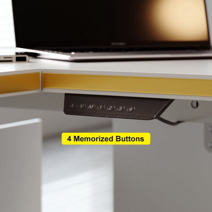 HMR - Modern White U-shaped Adjustable Height Electric Standing Desk with 2 Doors & 3 Drawers