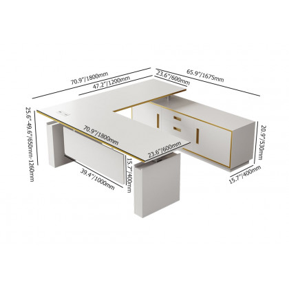 HMR - Modern White U-shaped Adjustable Height Electric Standing Desk with 2 Doors & 3 Drawers
