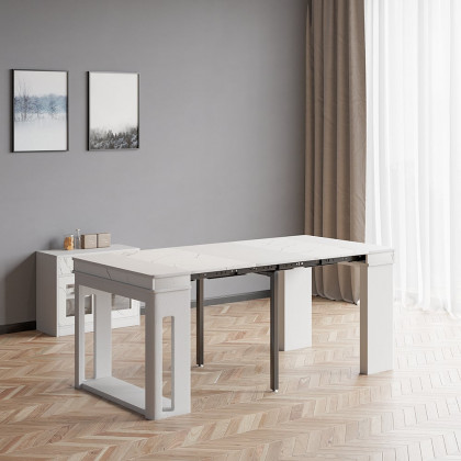 HMR 70.9" Rectangle Folding Wood Dining Table with Sideboard (Seats 2-4 People) - White