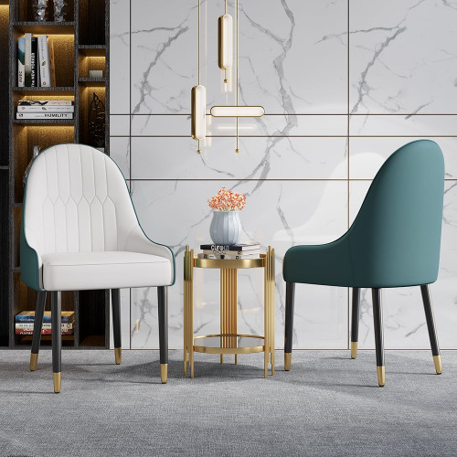 HMR Darg Series Modern PU Leather Upholstery Dining Chairs - White/Green, Set of 4