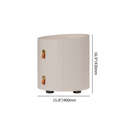 HMR - Chanor Round Leather 2 Drawer Nightstand with Sintered Stone Top & Wireless Charger