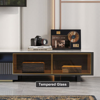 HMR 110.2" Modern Extendable TV Stand Glass Door Media Console with LED Light & Drawer - Black