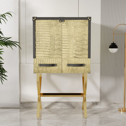 HMR - Luxury Gold Faux Leather Bar Wine Rack Cabinet with Storage Home Bar Cabinet