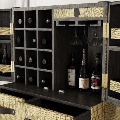 HMR - Luxury Gold Faux Leather Bar Wine Rack Cabinet with Storage Home Bar Cabinet