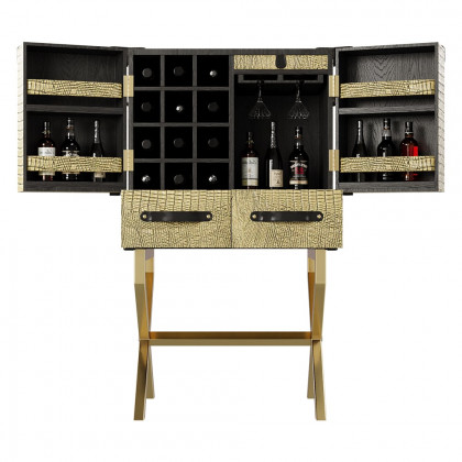 HMR - Luxury Gold Faux Leather Bar Wine Rack Cabinet with Storage Home Bar Cabinet