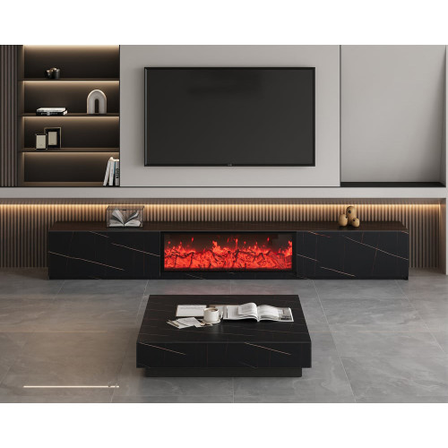 HMR - Sintered Stone Electric Fireplace TV Stand & Coffee Table Set