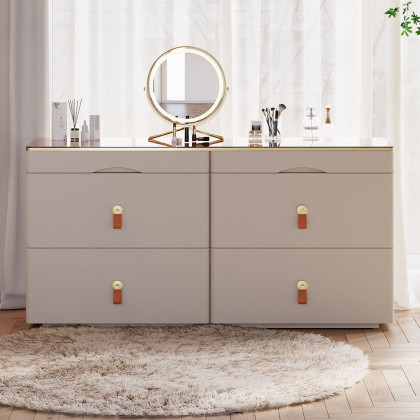 HMR Chanor 47" Glass Top 6-Drawer Dresser - Champagne