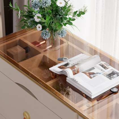 HMR Chanor 47" Glass Top 6-Drawer Dresser - Champagne