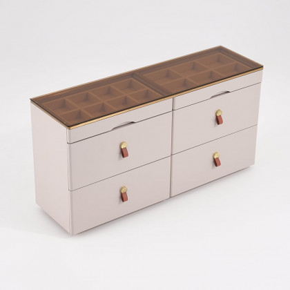HMR Chanor 47" Glass Top 6-Drawer Dresser - Champagne