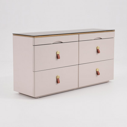 HMR Chanor 47" Glass Top 6-Drawer Dresser - Champagne