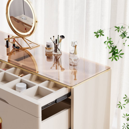 HMR Chanor 47" Glass Top 6-Drawer Dresser - Champagne