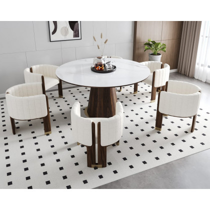 HMR Boucle Fluted Upholstered Accent Chair with Wood Frame (Set of 4) - White