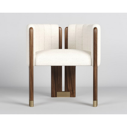 HMR Boucle Fluted Upholstered Accent Chair with Wood Frame (Set of 4) - White