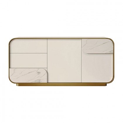 HMR - 63" Modern Off White Sideboard Buffet with Storage White Sintered Stone Credenza
