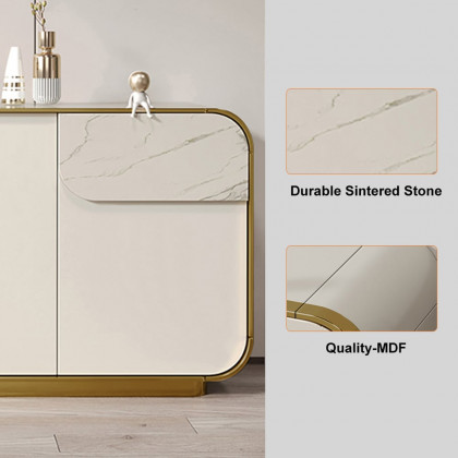 HMR - 63" Modern Off White Sideboard Buffet with Storage White Sintered Stone Credenza